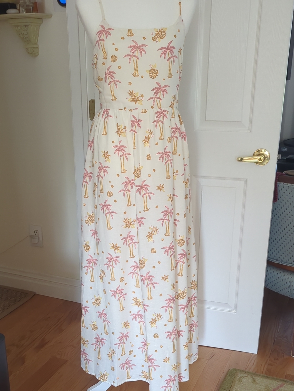 Japna Cream Maxi Skirt with Pink & Gold Palm Print